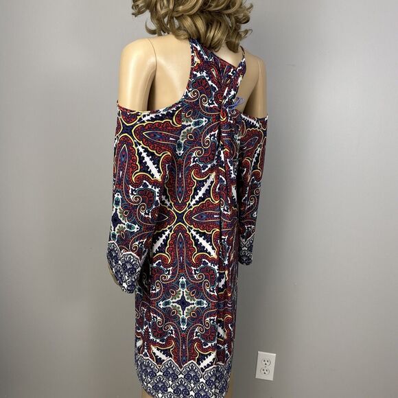 Chico’s Paisley Cold-Shoulder Dress Size 3 XL Multicolor Summer Cold Shoulder - Picture 6 of 8